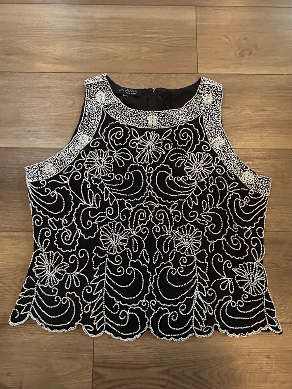 JKARA New York Beaded Sleeveless Top Black White Floral XXL